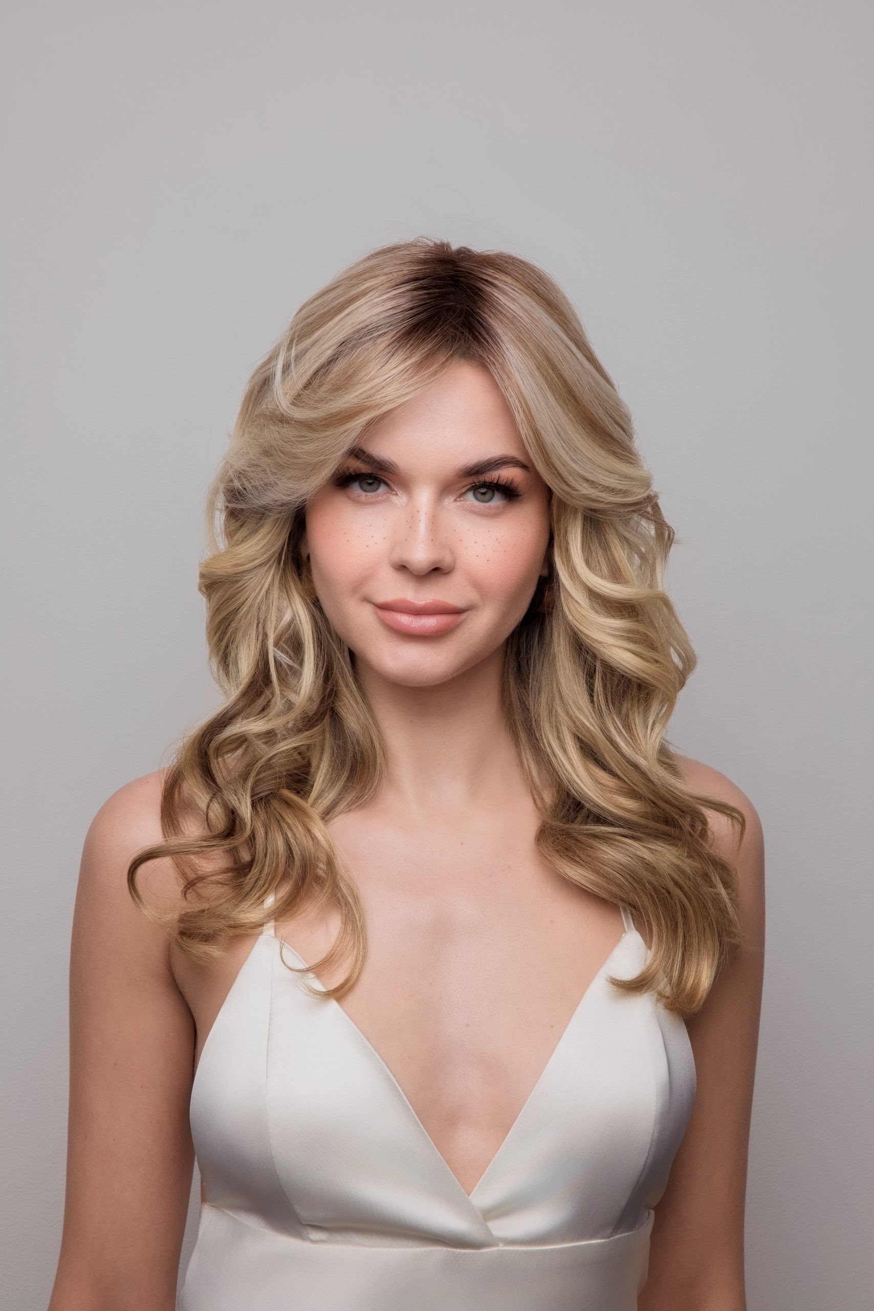 Medium Wavy TP Mono_Front,Amore Topper Collection by Rene of Paris, Color shown is Sea Salt Blond-R